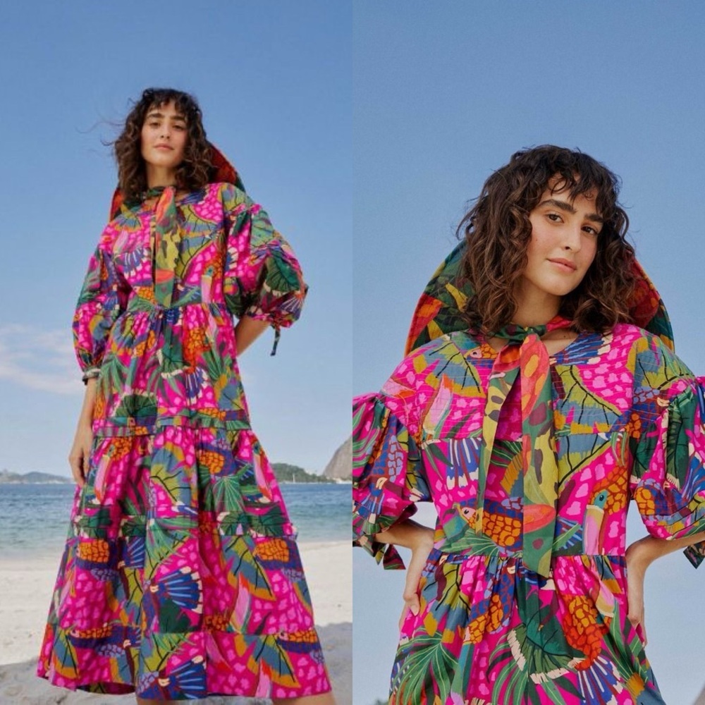 Farm Rio / Painted Toucans Midi Dress